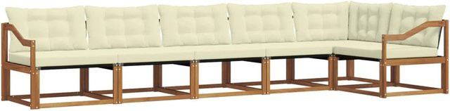 vidaXL Outdoor-Sofagarnitur 6-teilig aus Akazienholz in Braun und Beige mit Kissen und Textilene-Bezug - Bild 1