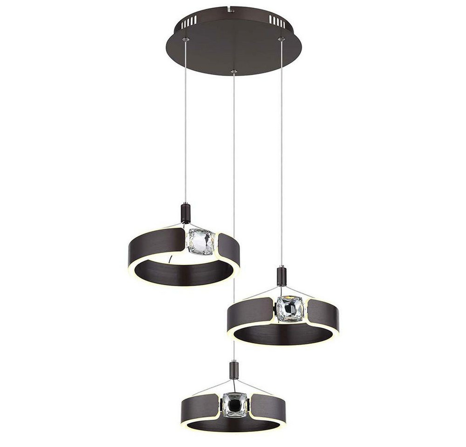 Globo Lighting LED-Hängeleuchte aus Metall in Bronze gebürstet mit Glaskristallen und Acryl, Warmweiß, H: 1250 mm, B/D: 440 mm - Bild 1