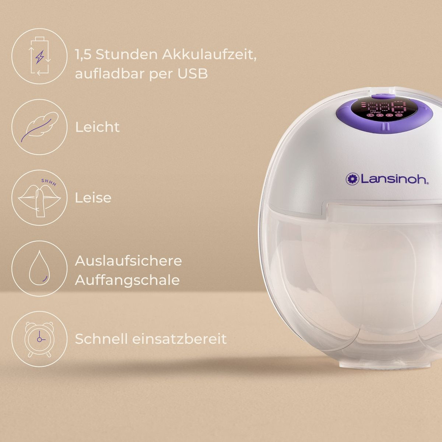 Lansinoh Elektrische Doppel-Milchpumpe, tragbar und handsfree, BPA-frei, Weiß/Lila - Bild 5