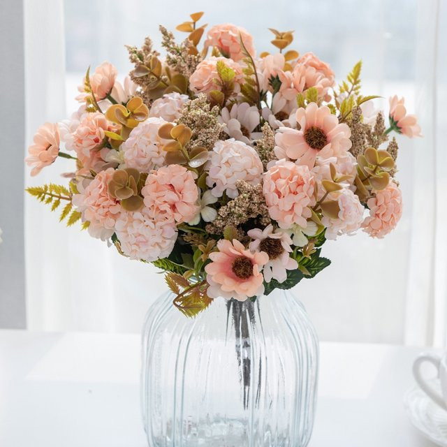 ZQCY Kunstblumen Chrysanthemen aus Seide in Beige und Pink für Hochzeit und Tischdekoration, 2 oder 4 Stück - Bild 1