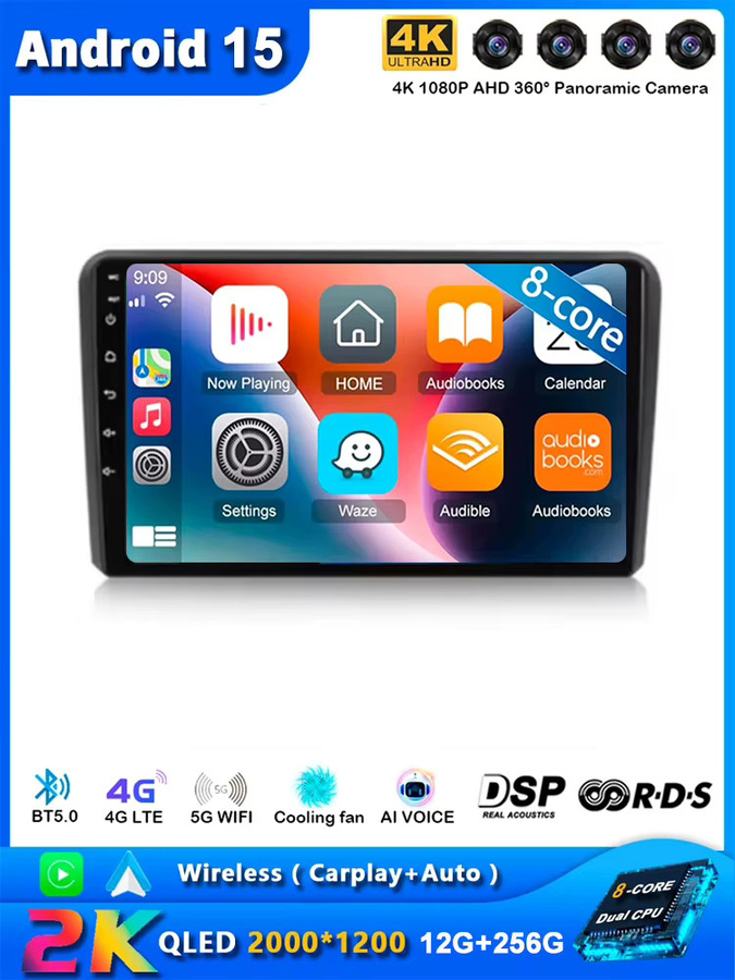 TIEYEZ Android 15 Auto-Radio für Volvo C30 S40 V50 C70 (2006 - 2012) mit 9 Zoll QLED-Bildschirm, GPS-Navigation, Bluetooth und WiFi in Schwarz - Bild 4