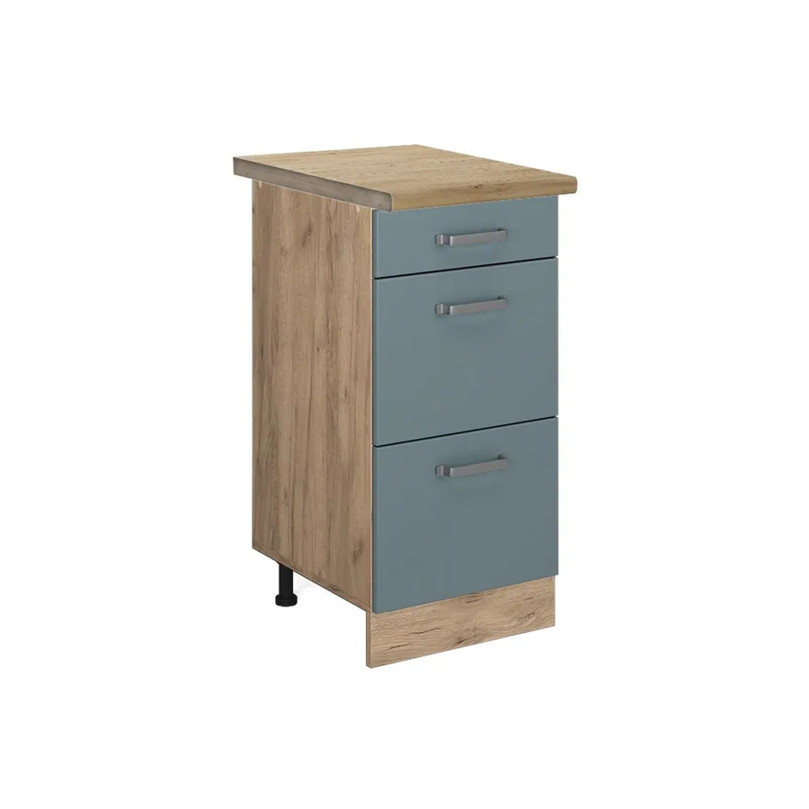 Vicco Küchenunterschrank R-Line in Blau-Grau und Eiche mit Schubladen, B: 40 cm, H: 81,6 cm, T: 60 cm - Bild 2