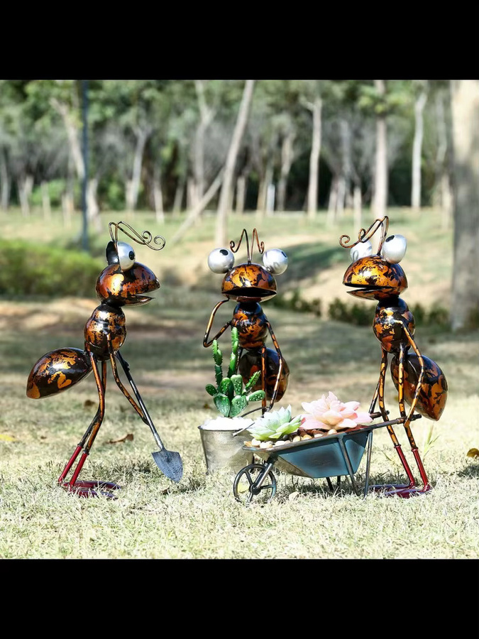 Qiilu Ameisen Skulptur Cartoon Dekoration aus Metall in Mehrfarbig für Garten, Schreibtisch und Blumentöpfe - Bild 5