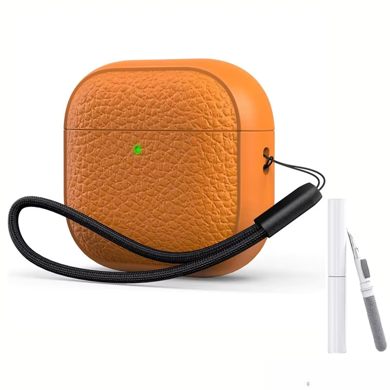 Apple Lederhülle für AirPods Pro 3 mit Reinigungsset in Schwarz und Orange mit sichtbarer Front-LED - Bild 2