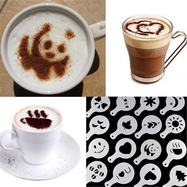 TOMTOP JMS 16er Set Kunststoff Kaffee Sprühschablonen zum Dekorieren von Cappuccino und Kaffee in Braun und Weiß - Bild 1