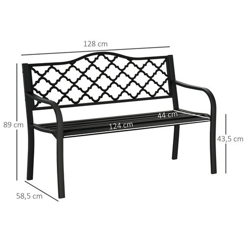 Outsunny Gartenbank im Vintage-Stil mit Karo Design aus Gusseisen und Stahl, Schwarz, B/T/H: 128 x 58,5 x 89 cm - Bild 7