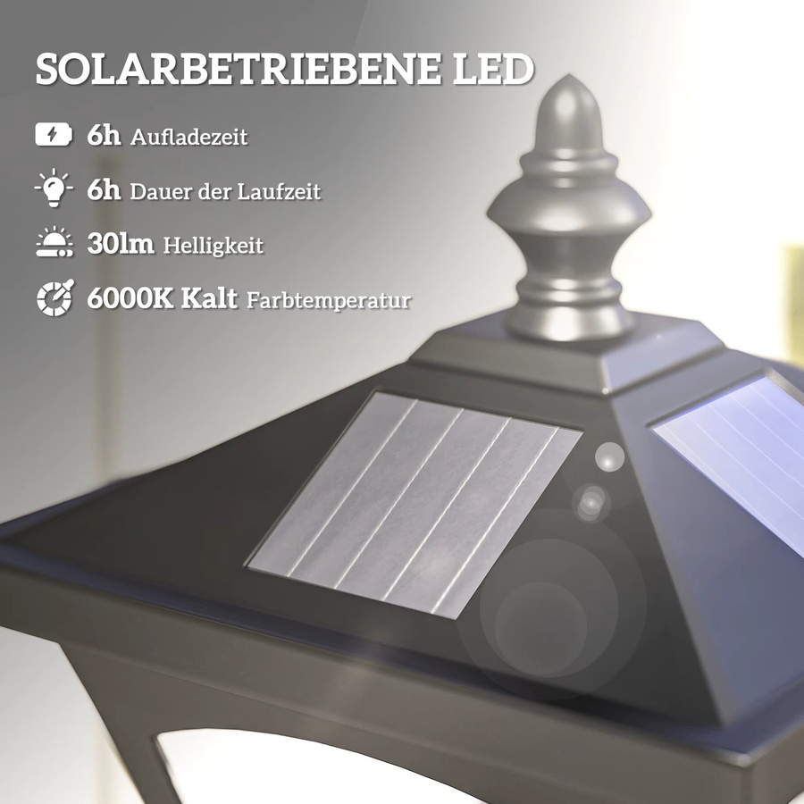 Outsunny Solar Gartenlaterne im Retro-Design mit LED, Schwarz, B/T/H: 15 x 15 x 120 cm - Bild 4