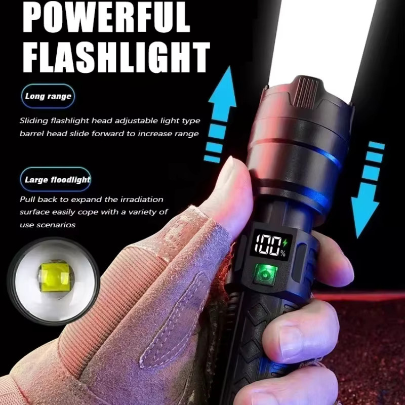 Heinast Tragbare Teleskop-Zoom Taschenlampe in Schwarz mit 3 Beleuchtungsmodi, wiederaufladbar und wasserdicht - Bild 3
