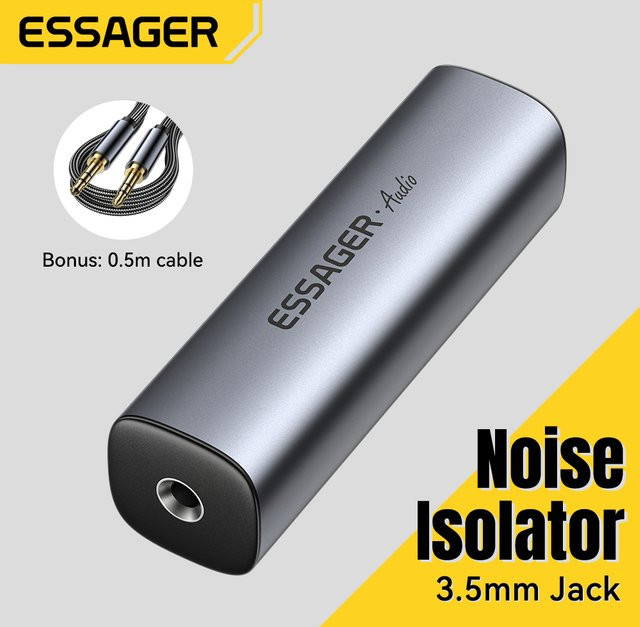 Essager 3,5 mm Aux-Kabel mit Audio-Rauschfilter und Erdungsschleifen-Rauschisolator in Grau für Heim-Stereo und Auto-Audiosysteme - Bild 1