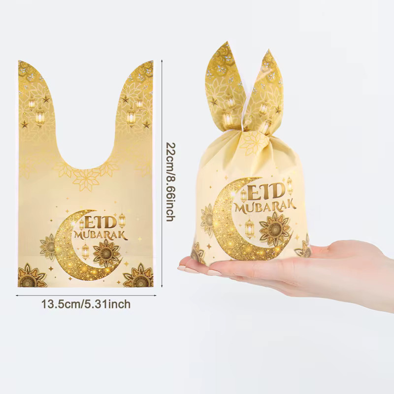 50 Stück Eid Mubarak Kunststoff Geschenkbeutel in Gold für Ramadan Kareem Süßigkeiten und Partydekoration - Bild 2