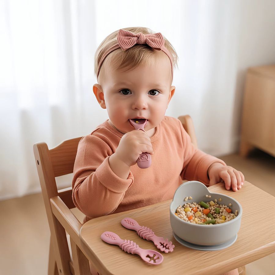 3-teiliges Silikon-Baby-Trainingsbesteck-Set mit Hasenmotiv in Blau, BPA-frei und ergonomisch geformt - Bild 2