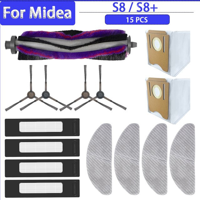 OSSIEAO Zubehör-Set für Midea S8 / S8+ Robotic Staubsauger mit Hauptseitenbürste, HEPA-Filter, Mop-Tuch und Staubbeutel in Multicolour - Bild 1
