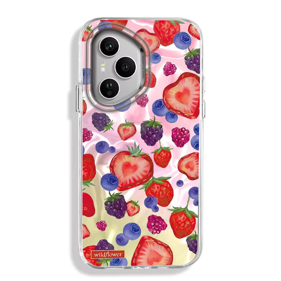 Handyhülle mit Erdbeer-Mädchen und Blumenmotiv in Rosa für Honor Modelle - Bild 2