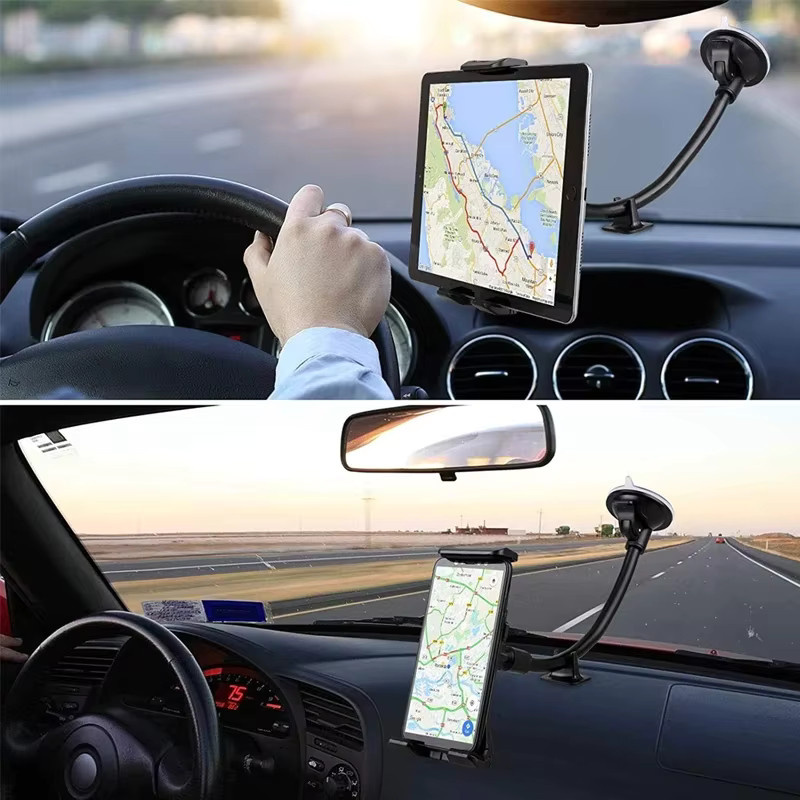 Homhu Universal Tablet Ständer mit langem Arm für die Windschutzscheibe, Handyhalterung für 4 bis 13,5 Zoll, Schwarz - Bild 1