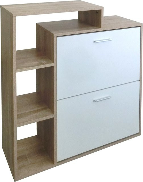 HTI-Living Schuhschrank Lisa Sonoma-Weiß, moderner Schuhschrank mit Klappfächern und offenen Regalen, B/T/H: 80 x 23,5 x 90,5 cm - Bild 1