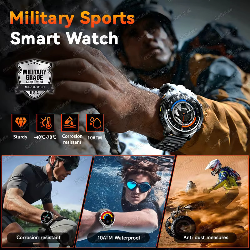 GUHUAVMI Smartwatch, Edelstahl, Grau, Herren, 1,85 Zoll, Rund - Bild 2