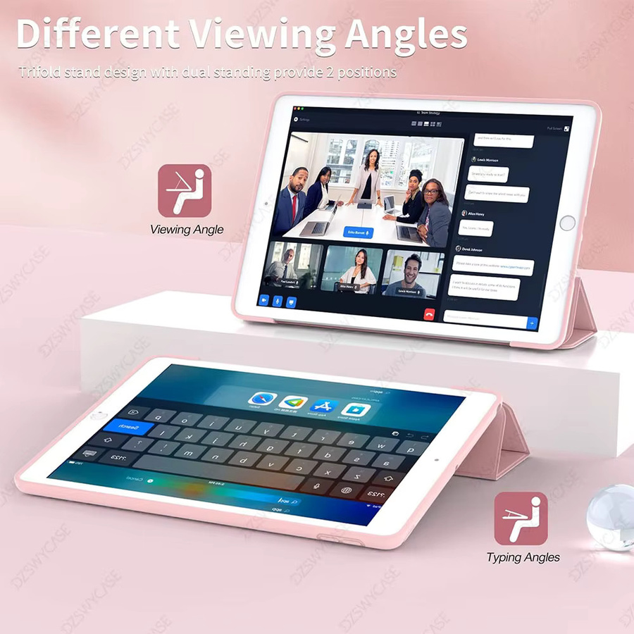 DZSWYCASE Silikonhülle für iPad 9./8./7. Generation 10,2 Zoll in Schwarz und Pink mit dreifach faltbarem Stand und automatischer Schlaf-Wach-Funktion - Bild 3