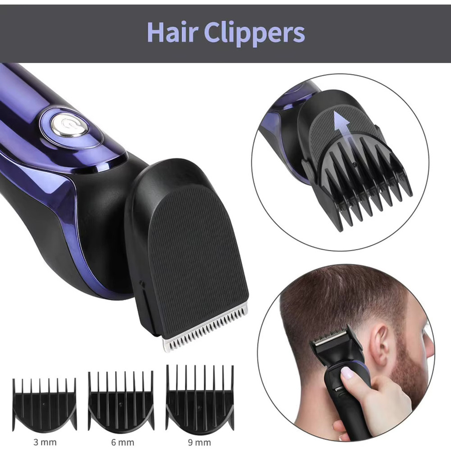 HATTEKER 5-in-1 Elektrorasierer Pflegeset für Herren, Schwarz/Blau - Bild 4