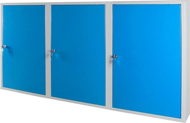 PROREGAL Werkzeugwandschrank mit 3 Türen und 4 Fachböden aus Stahlblech, H x B x T: 75 x 150 x 20 cm, Lichtgrau und Lichtblau - Bild 1