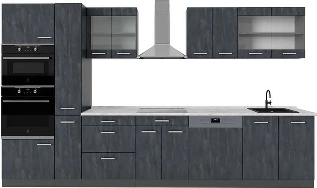 Vicco Küchenzeile R-Line in Schwarz Beton und Anthrazit mit weißer Marmor Arbeitsplatte, Breite: 350 cm - Bild 2