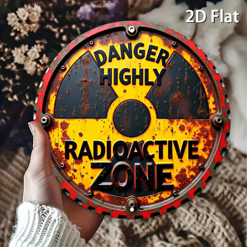 Potdemiel Rundes Aluminiumschild Strahlungswarnung DANGER HIGHLY Radioactive ZONE in Gelb, Durchmesser: 20 cm - Bild 4