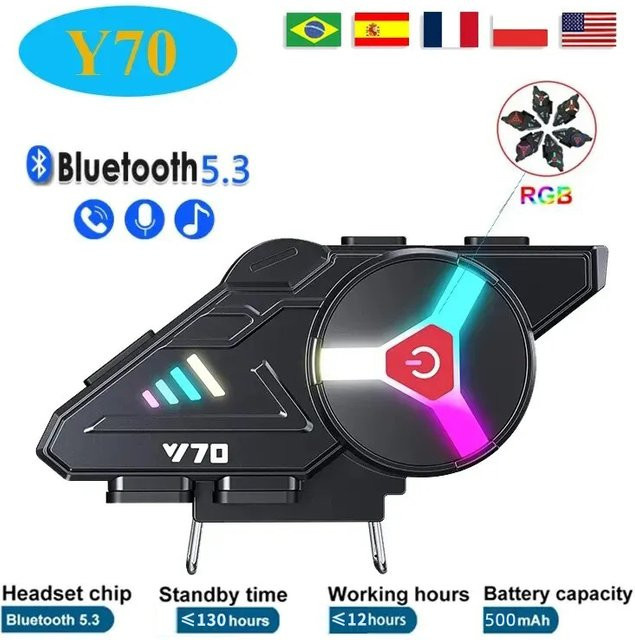 XINOWY Y70 Motorrad Bluetooth Helm Headset V5.3 mit RGB Bunter Beleuchtung, IPX6 Wasserdicht, Schwarz/Multicolor - Bild 1