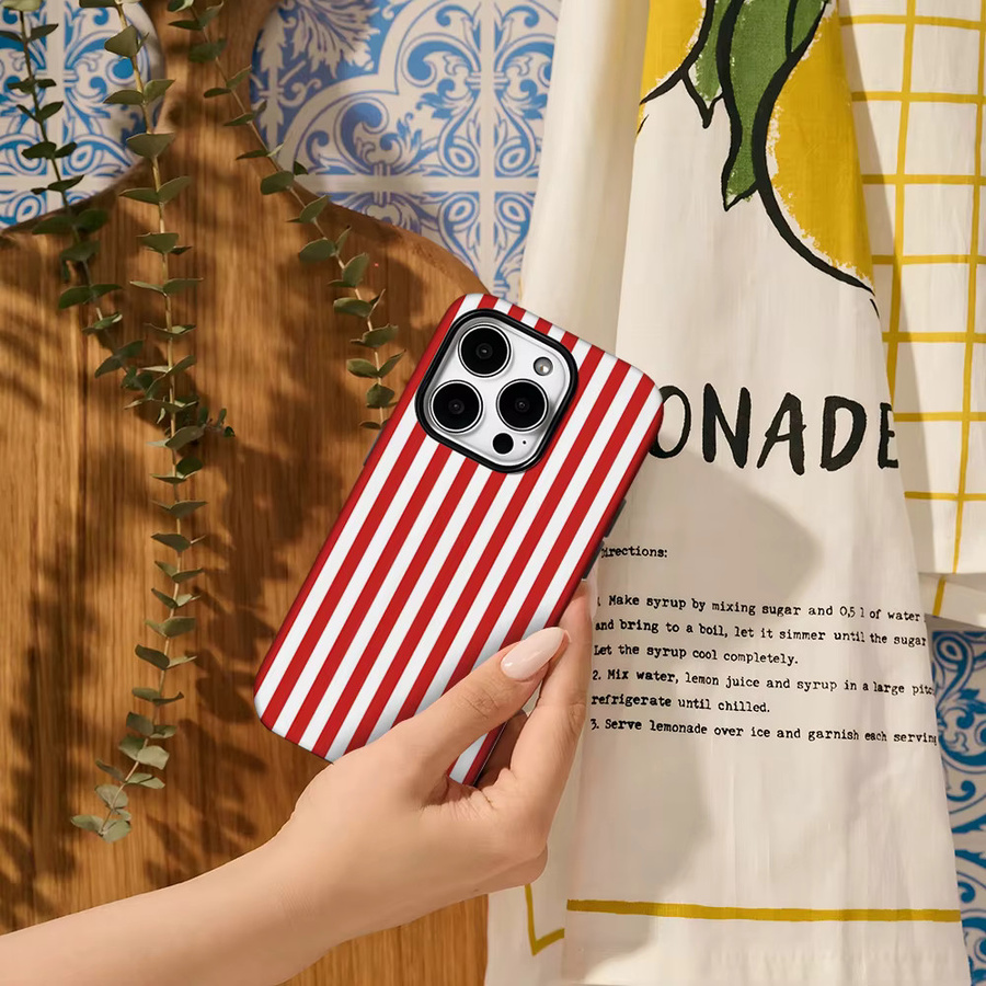 Potdemiel Handyhülle mit Weihnachtsstreifen in Rot und Weiß für iPhone Modelle, doppelschichtige Rückseite - Bild 4