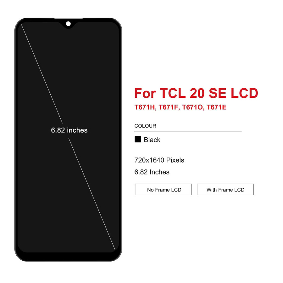 TCL 20 SE LCD-Touchscreen-Digitizer mit Rahmenbaugruppe in Schwarz, kompatibel mit T671H, T671F, T671O und T671E - Bild 2