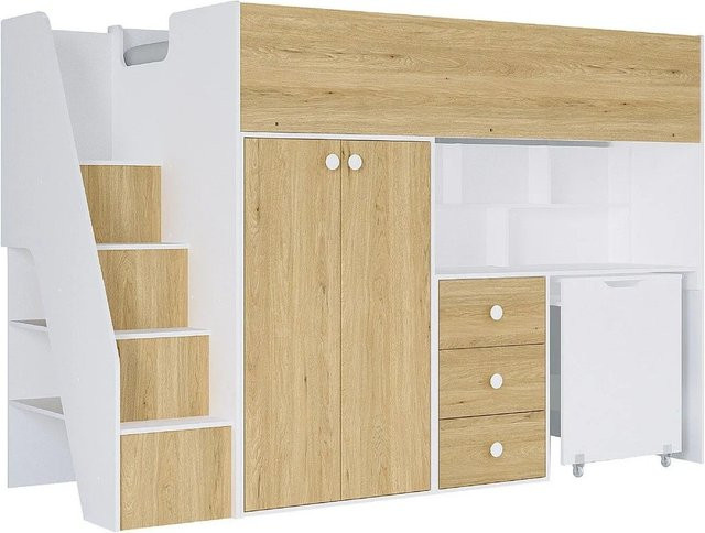 Vente-unique Hochbett Lanilato für Kinder in Weiß, Höhe: 235,1 cm - Bild 1