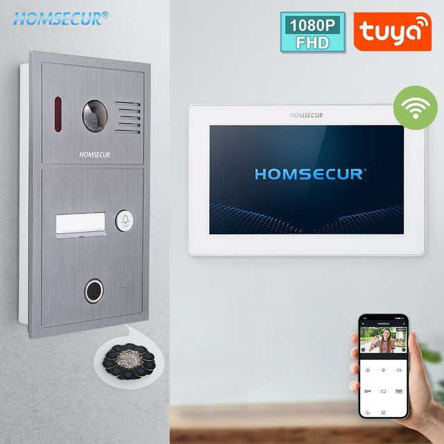 HOMSECUR Tuya Smart Video Türsprechanlage mit 7 Zoll Display, 1080P WIFI Kamera, Fingerabdrucksensor und IC Keyfobs in Weiß - Bild 1