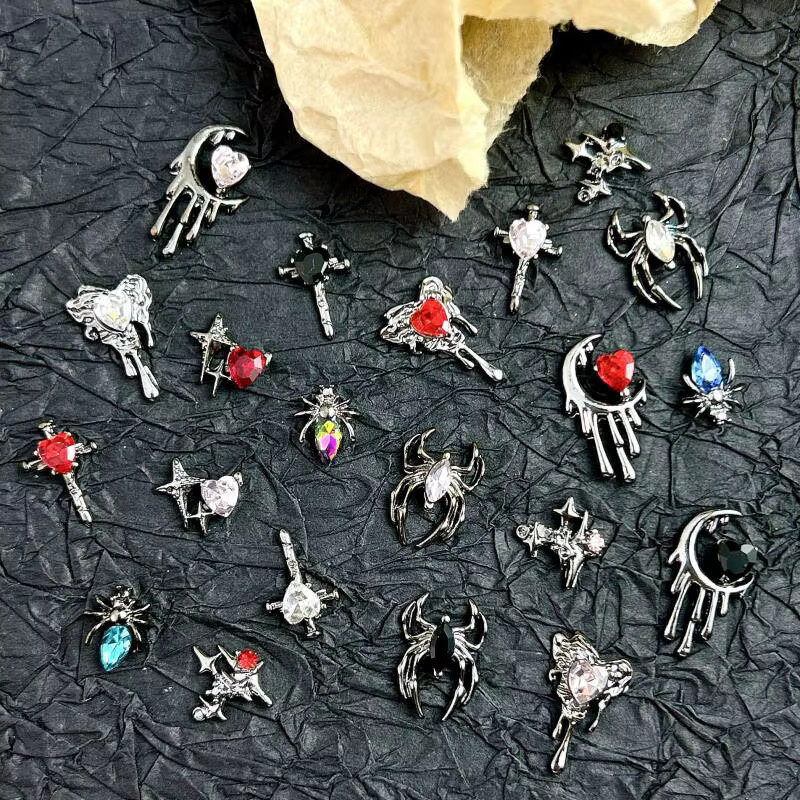 10 Stück Nagel Charms Kreuz Herz mit Glas Strass, Glänzend - Bild 4