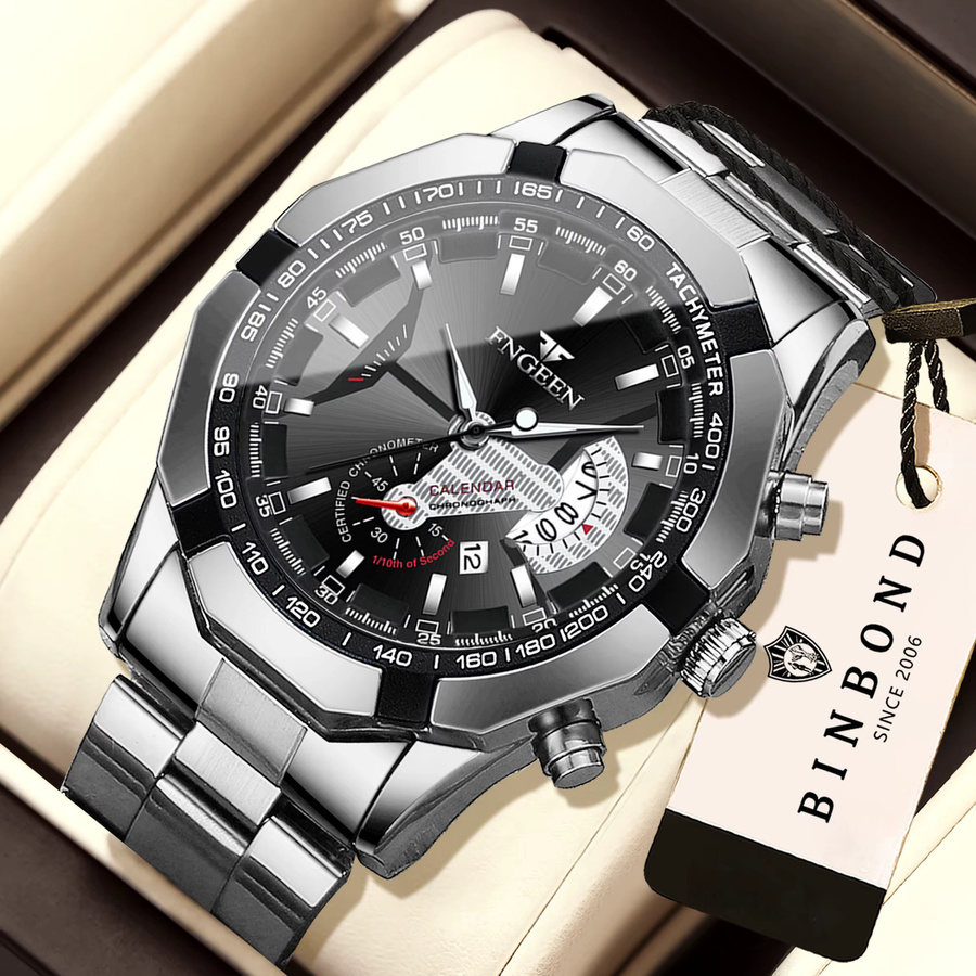 BINBOND Armbanduhr Quarz, Edelstahl, Schwarz, Herren - Bild 2