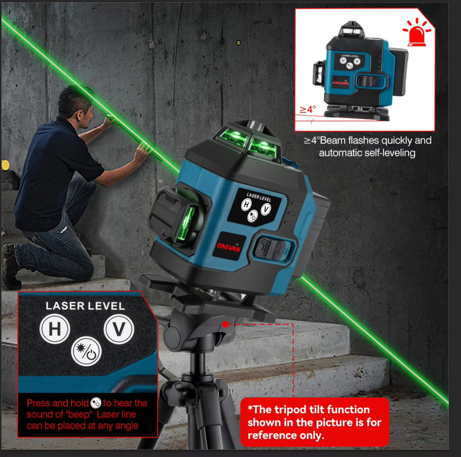 ONEVAN 4D-Laser-Wasserwaage mit 16 Linien und grünem Laserstrahl, selbstnivellierend, horizontal und vertikal - Bild 6