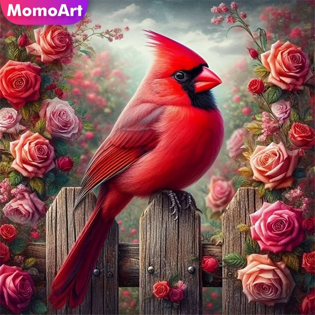 Momoart 5D DIY Diamantmalerei mit Vogel und Blumen als Wandkunst für dein Schlafzimmer - Bild 1