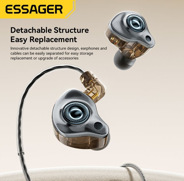 Essager Gaming-Kopfhörer In-Ear mit Mikrofon und Geräuschunterdrückung, USB-C und 3,5-mm-Klinke, Schwarz - Bild 1