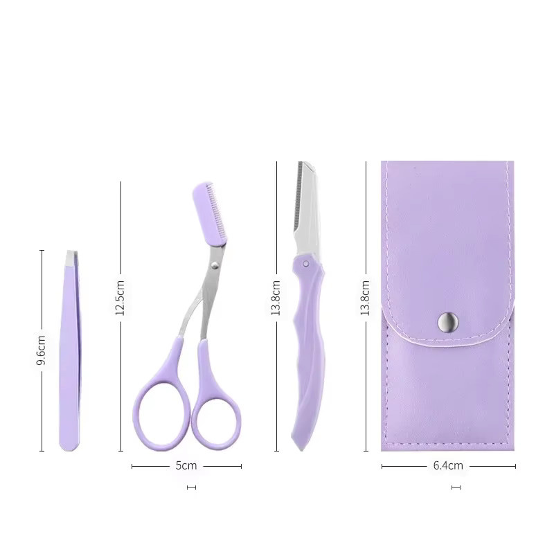 vvocci Augenbrauenschere mit Kamm, 3-teiliges Set, Lila - Bild 3