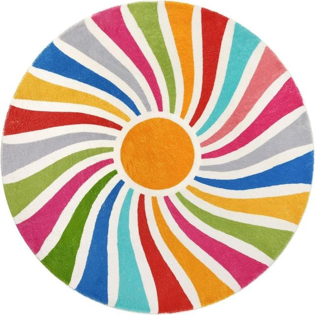 Runder Boho-Teppich von Binchi Furniture mit Regenbogen-Sonnen-Druck, waschbar und rutschfest, Mehrfarbig, Durchmesser: 40 cm - Bild 1