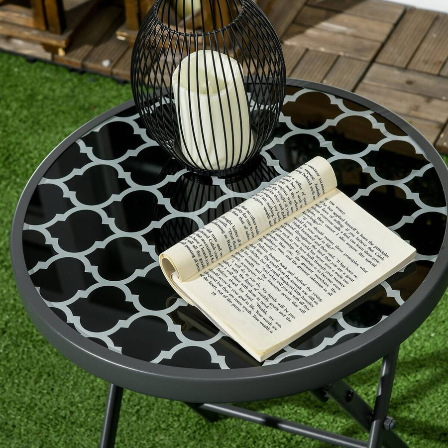 Outsunny Klapptisch Beistelltisch mit Glasplatte in Schwarz für Garten und Balkon B/T/H: 45 x 45 x 50 cm - Bild 4
