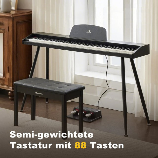 MUSTAR Digitalpiano Set mit 88 Tasten und Hammermechanik in Schwarz inklusive Klavierbank, Ständer und 3 Pedalen mit MIDI-USB-Anschluss - Bild 1