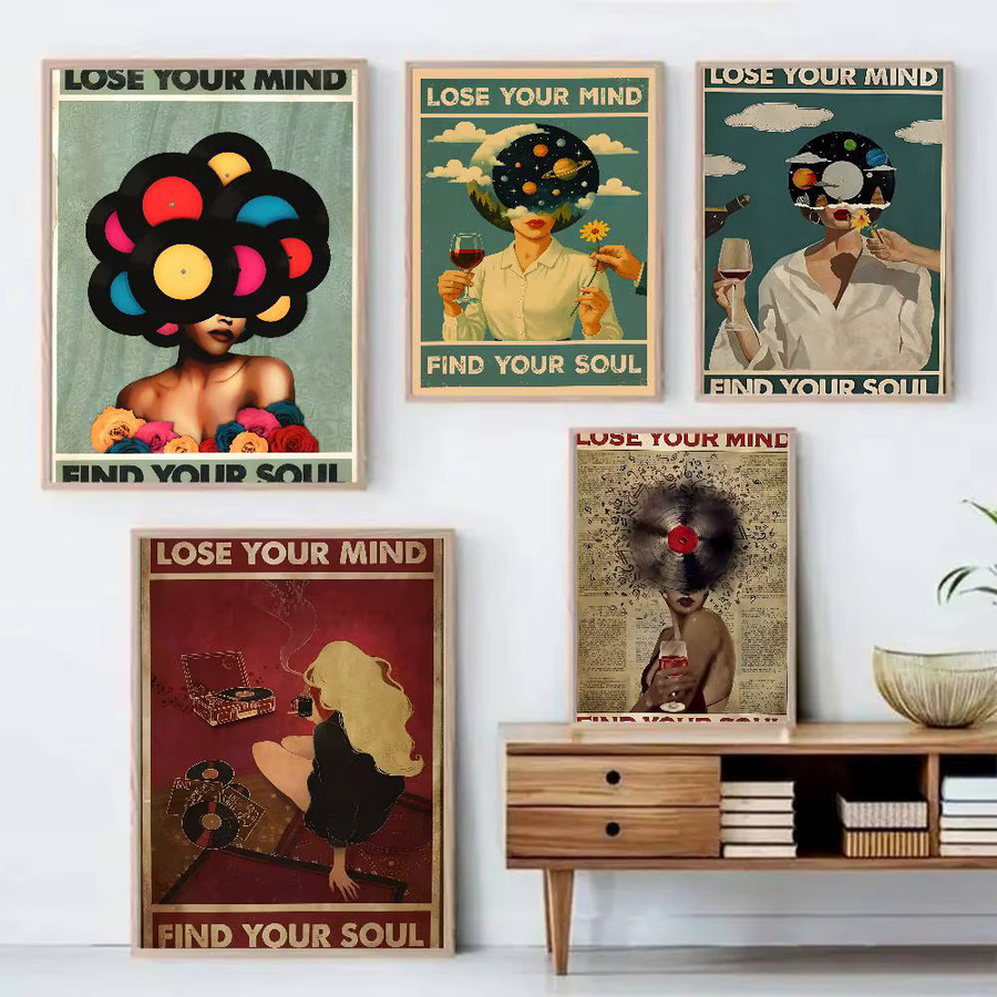 F-Flyhaw Vintage Poster Lose Your Mind Find Your Soul Selbstklebender Wandaufkleber Mehrfarbig B: 20 cm, H: 20 cm - Bild 2