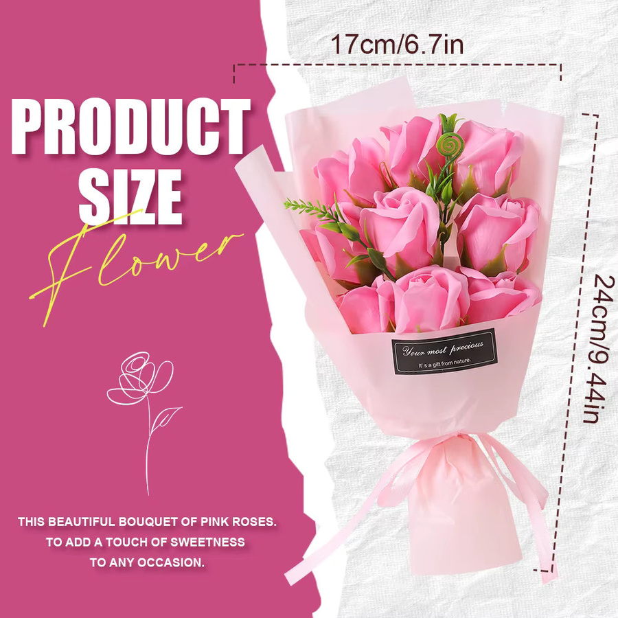 MENGHAO Rosen-Kunstblumenstrauß mit 9 Köpfen in Rot und Pink, Höhe: 24 cm - Bild 3