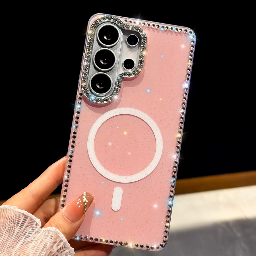 Bling Diamond Glitter Handyhülle für Samsung Galaxy S26 Ultra S25 S24 Plus FE S23 Ultra mit MagSafe Magnetisch in Pink mit Shining Heart Stars Design - Bild 3