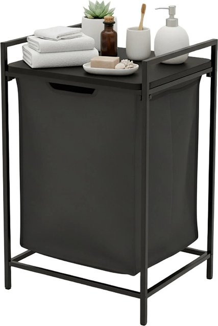 Relaxdays Wäschesammler aus Metall mit Ablage, Schwarz, B/T/H: 72 x 33 x 50 cm - Bild 1