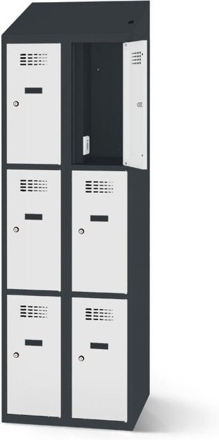 rotstahl Fächerschrank mit 6 Fächern und Ladefunktion, Korpus Anthrazitgrau und Türen Hellgrau, B: 80 cm, H: 200 cm - Bild 1