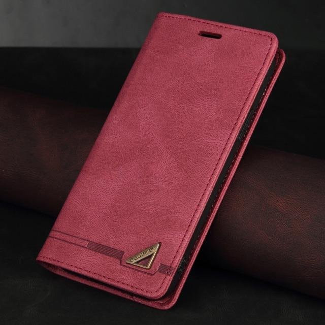 Flip Schutzhülle aus PU Leder für Xiaomi Mi POCO F3 X3 NFC 10T Redmi Note 10 9 8 7 Pro 10S 9S 8T Redmi 9A 9C 8A 7A mit Kartensteckplatz Brieftasche in Weinrot - Bild 1