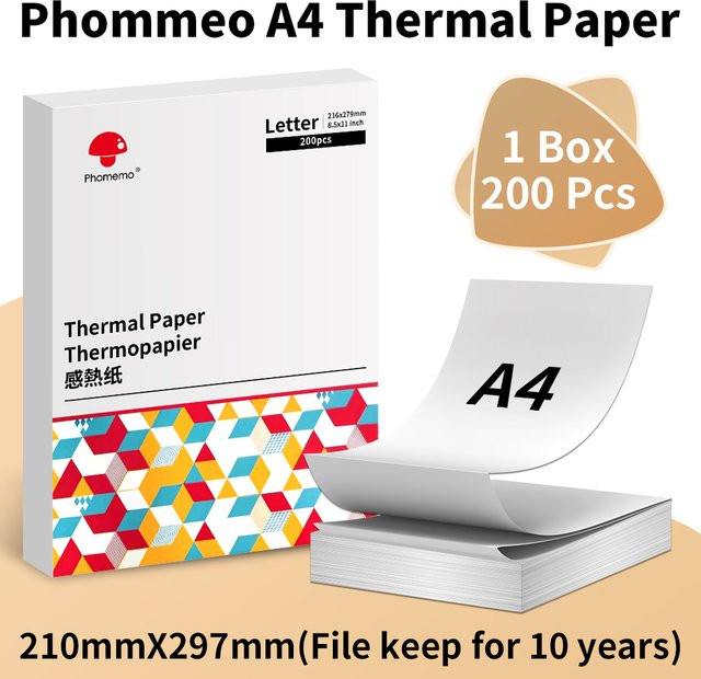 Phomemo A4-Thermopapier in Weiß, schnell trocknendes kontinuierliches Papier für tragbare Phomemo M08F, M832, M833, M834 und M835-Drucker, Breite: 21,6 cm - Bild 1
