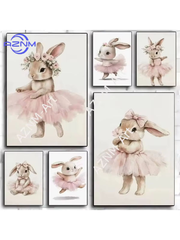 Selbstklebendes Ballerina-Hasen-Poster von AZNM in Rosa im Vintage-Stil für die Oster-Dekoration im Kinderzimmer - Bild 3