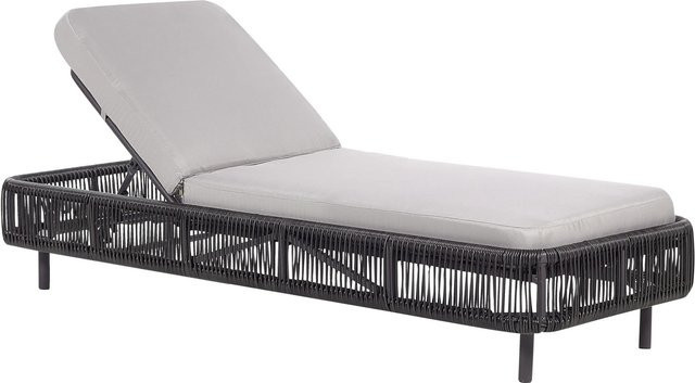 Beliani Gartenliege aus Polyrattan in Grau und Schwarz mit verstellbarer Kopfstütze, B/T/H: 190 x 70 x 33 cm - Bild 1