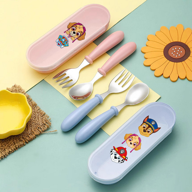TAKARA TOMY Paw Patrol Besteck-Set aus Edelstahl mit Chase und Skye, 2 Stück, Mehrfarbig - Bild 1