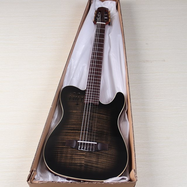 V-glorify Silent Elektro-Klassikgitarre mit 6 Saiten aus Zedernholz und Flammenahorn in Schwarz und Naturfarben, 39 Zoll - Bild 1